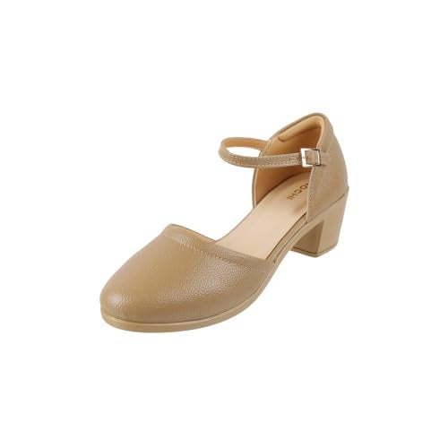Mochi Women Beige Block Heel D'orsay Sandal UK/5 EU/38 (31-50) - Image 1