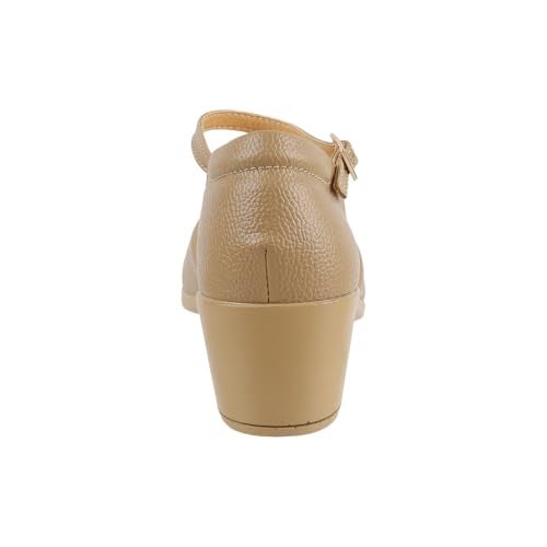 Mochi Women Beige Block Heel D'orsay Sandal UK/5 EU/38 (31-50) - Image 5