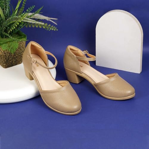 Mochi Women Beige Block Heel D'orsay Sandal UK/5 EU/38 (31-50) - Image 2