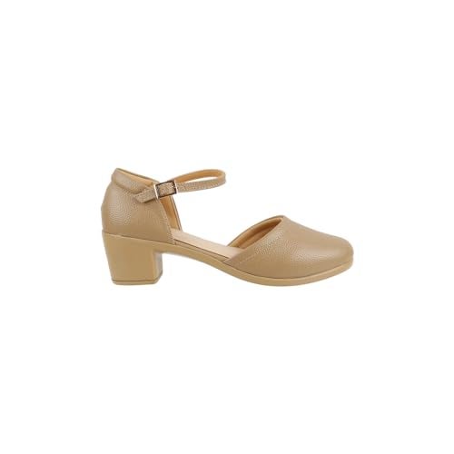 Mochi Women Beige Block Heel D'orsay Sandal UK/5 EU/38 (31-50) - Image 4