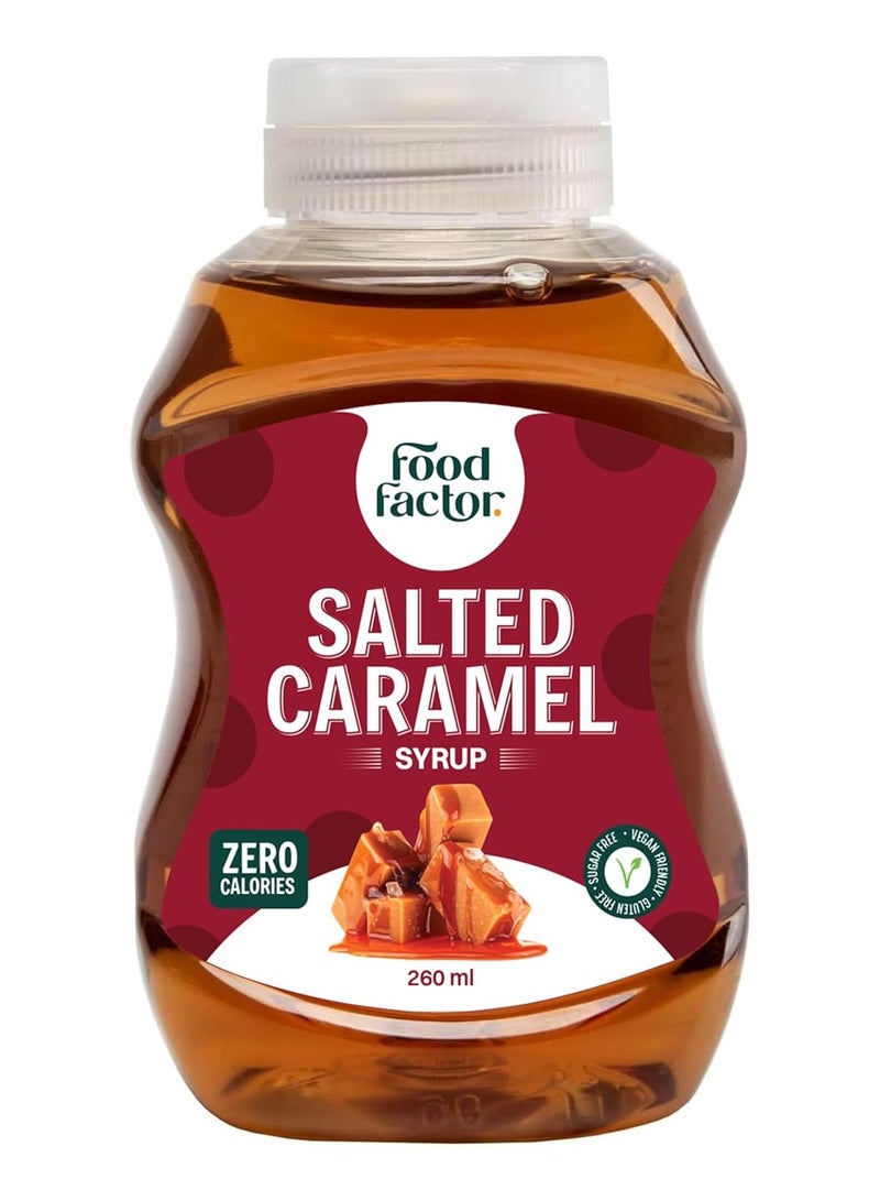 Food Factor Salted Caramel Syrup | Made in Italy | Zero Sugar, Zero Calorie, Gluten Free, Suitable For Vegan, Keto Friendly Use it with Ice Cream, Coffee, Latte, Milkshake (260ml, Salted Caramel) - Image 1