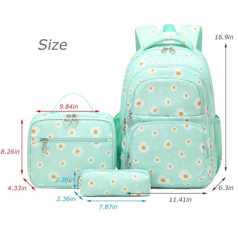 Goldwheat Daisy Printed Backpacks With Lunch Pack Pencil Case 3Pcs  Lightweight Water Resistant Bookbag For Middle School - Image 2