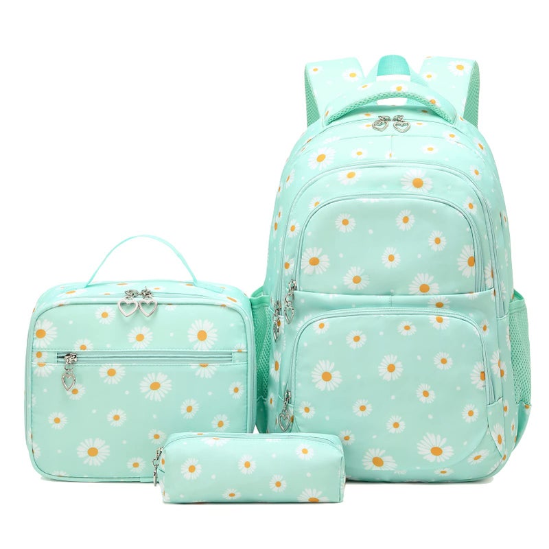 Goldwheat Daisy Printed Backpacks With Lunch Pack Pencil Case 3Pcs  Lightweight Water Resistant Bookbag For Middle School - Image 1