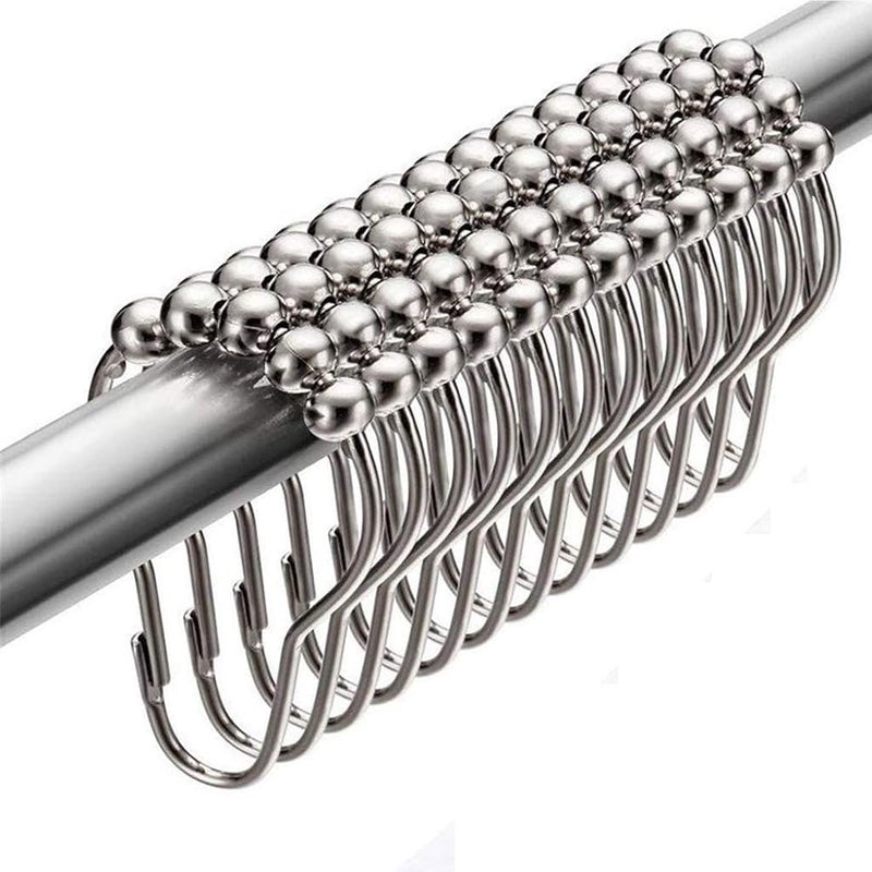 SHOWAY 12 Pcs Stainless Steel Chrome Shower Curtain Ring Hooks - Image 1