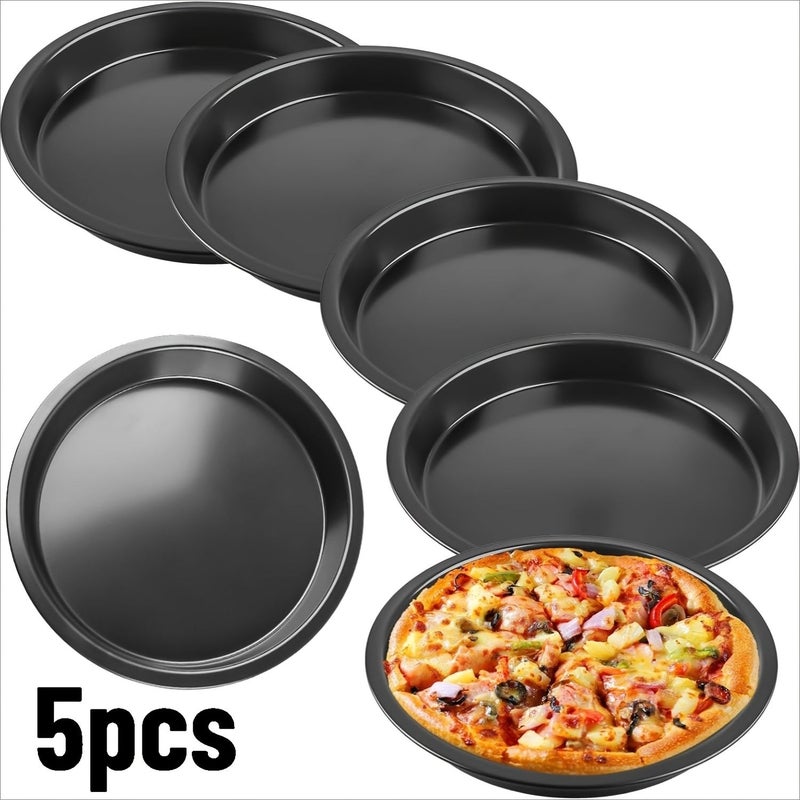 5pcs 6 Inch Carbon Steel Non Stick Pie Molds Baking Pans For Cake Bread And Air Fryer Meat - Image 1
