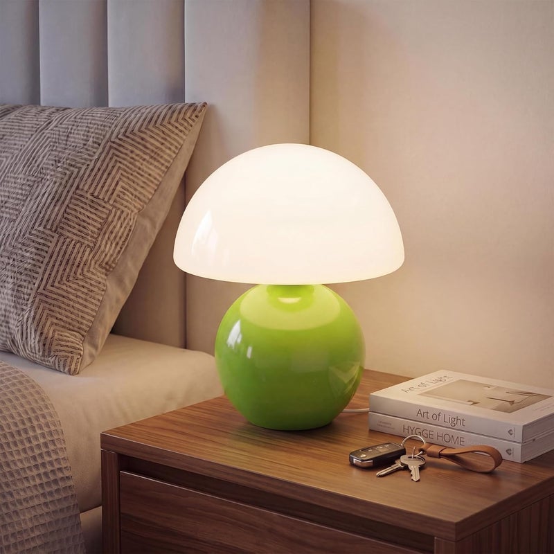 Dawnwake Mushroom Lamp Table Lamp for Bedroom,Desk Bedside Small Lamps for Living Room Night Stands,Mushroom Decor Cute Mini Modern Mid Century Lamps,Unique Aesthetic Home Living Room Decor(Green) - Image 1