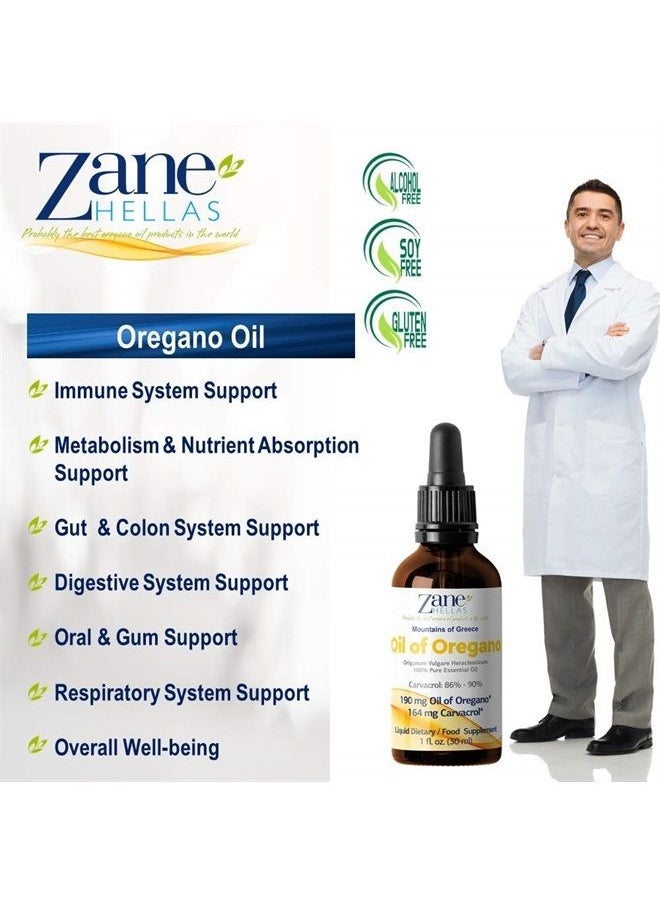 Zane HELLAS Probably the best oregano oil products in the world - Zane Hellas 190 mg Oregano Oil-164 mg Carvacrol per Serving-4 Drops Daily. 100% Greek Undiluted Oil of Oregano. 86%-90% Min Carvacrol. Probably The Best Oregano Oil in The World. 2 fl. oz.- 60ml - Image 1
