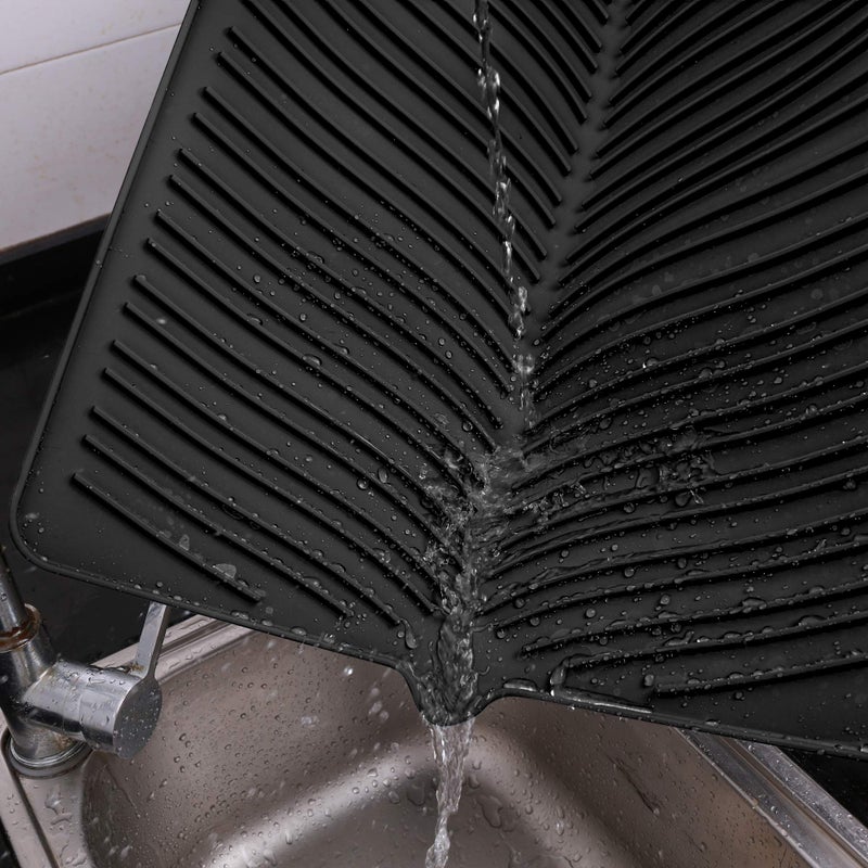Yacee 100 Waterproof BPA Free Silicone Dish Drying Mat  24 x 18 x 03 Large Drainer Mat Protection Heat Resistant Trivet Counter Top Mat Sink Non Slip Dish Draining Mat Dish WasherXL Black