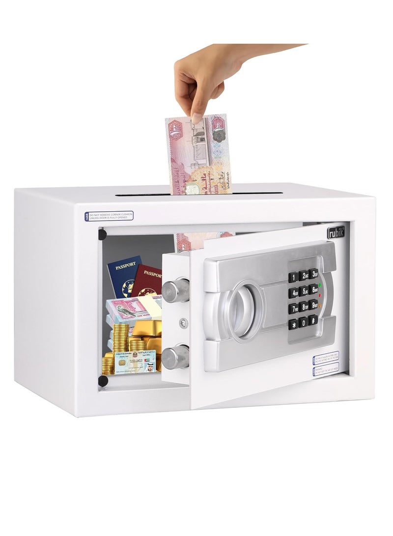 Rubik Cash Drop-in Slot Safe Box Digital Locker with Key for Easy Cash Insert for Shop Business Office Home (20x31x20cm) White - Image 1
