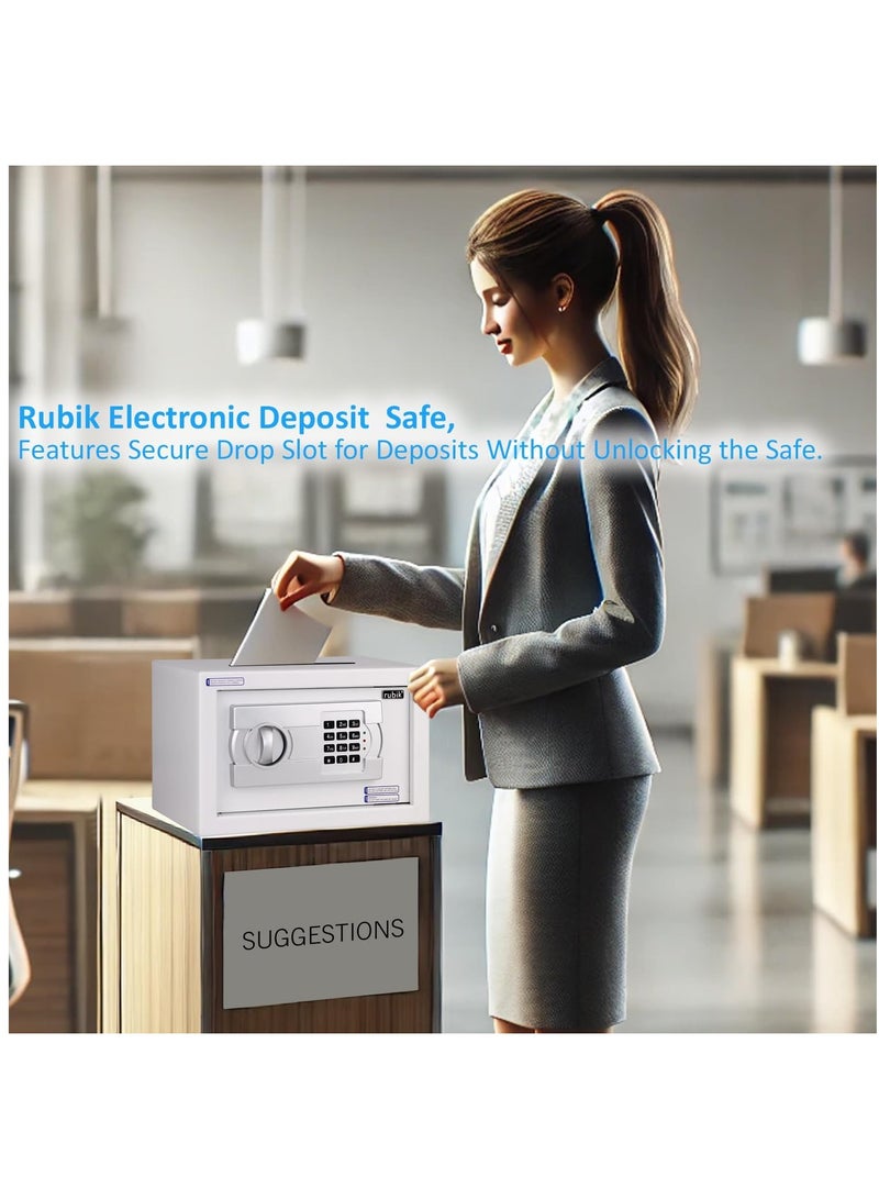 Rubik Cash Drop-in Slot Safe Box Digital Locker with Key for Easy Cash Insert for Shop Business Office Home (20x31x20cm) White - Image 2