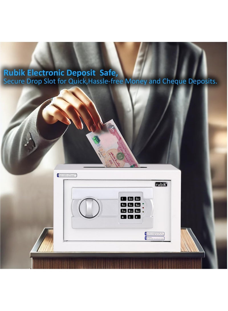 Rubik Cash Drop-in Slot Safe Box Digital Locker with Key for Easy Cash Insert for Shop Business Office Home (20x31x20cm) White - Image 3