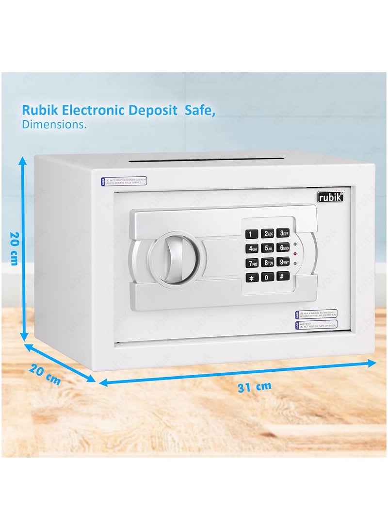 Rubik Cash Drop-in Slot Safe Box Digital Locker with Key for Easy Cash Insert for Shop Business Office Home (20x31x20cm) White - Image 4