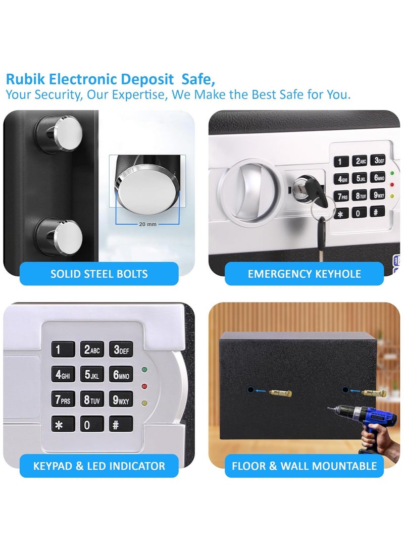 Rubik Cash Drop-in Slot Safe Box Digital Locker with Key for Easy Cash Insert for Shop Business Office Home (20x31x20cm) White - Image 5