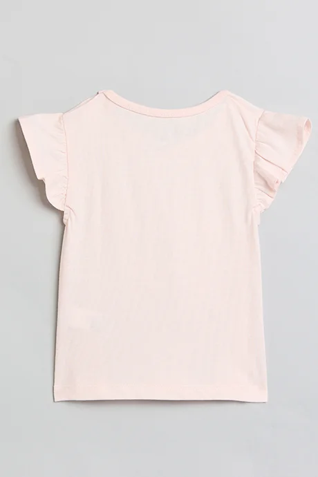 أر أند بي Printed Top with Crew Neck and Flutter Sleeves
