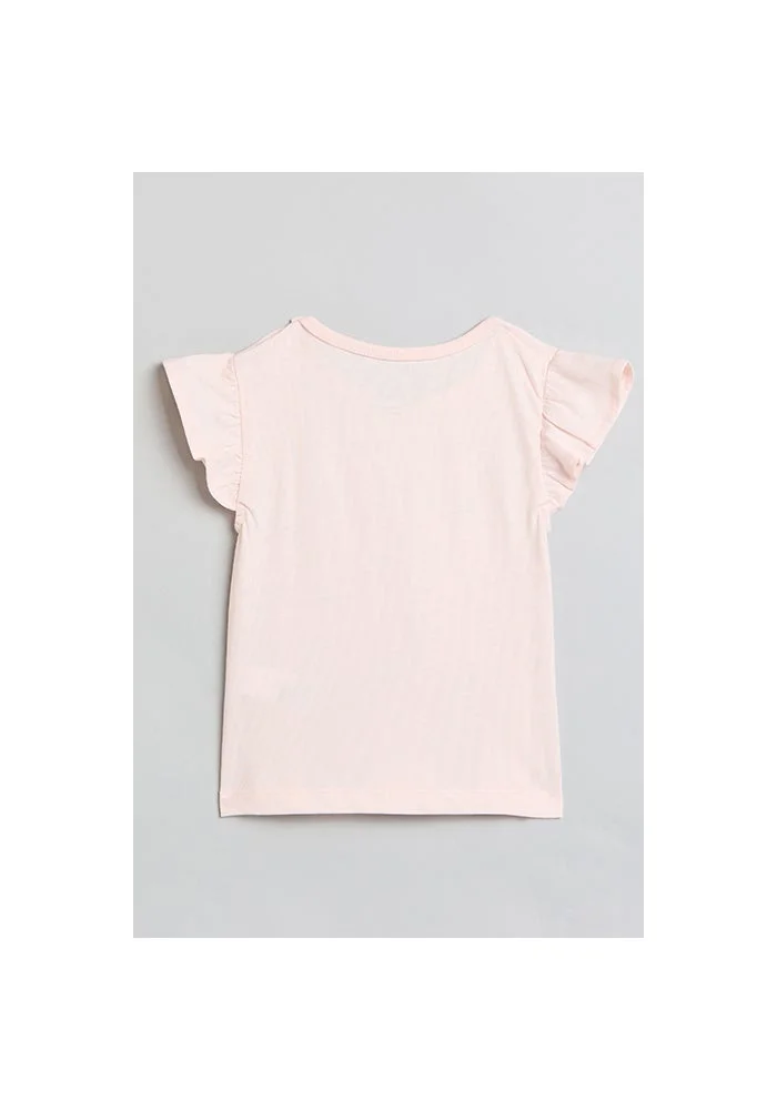 أر أند بي Printed Top with Crew Neck and Flutter Sleeves