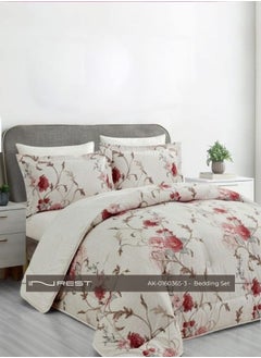Inrest Home 6-Piece Bed Set - King Comforter (230x250 cm), Fitted Sheet, 4 Pillow Covers - Elegant White with Red Roses Design 