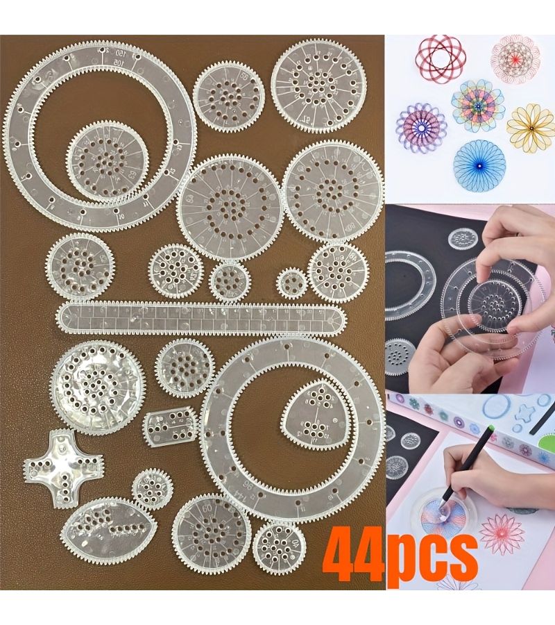 44 Pcs Transparent Geometric Drawing Kit Precision Gears Templates For Artists Teachers Gifts - Image 2