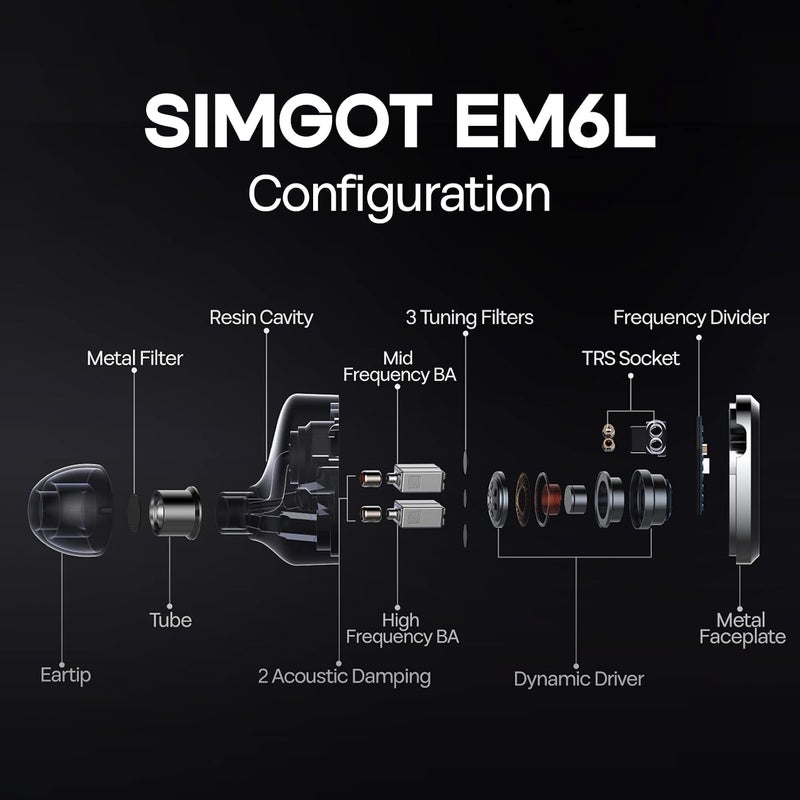 Linsoul SIMGOT EM6L 1DD + 4BA Hybrid Driver In-ear Monitor, Gaming Earbud, HiFi IEM Earphone - Image 3