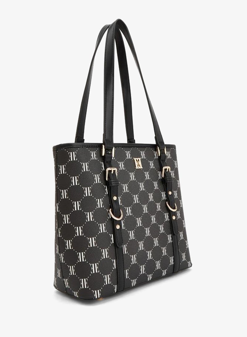 ELLE Monogram Print Tote Bag With Zip Closure - Image 3