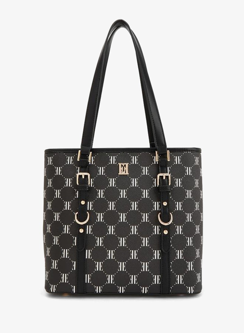 ELLE Monogram Print Tote Bag With Zip Closure - Image 1