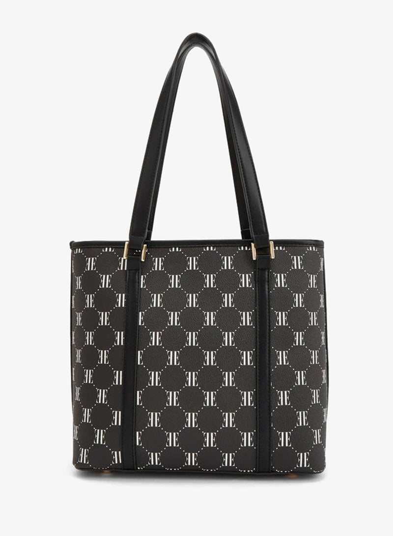 ELLE Monogram Print Tote Bag With Zip Closure - Image 2