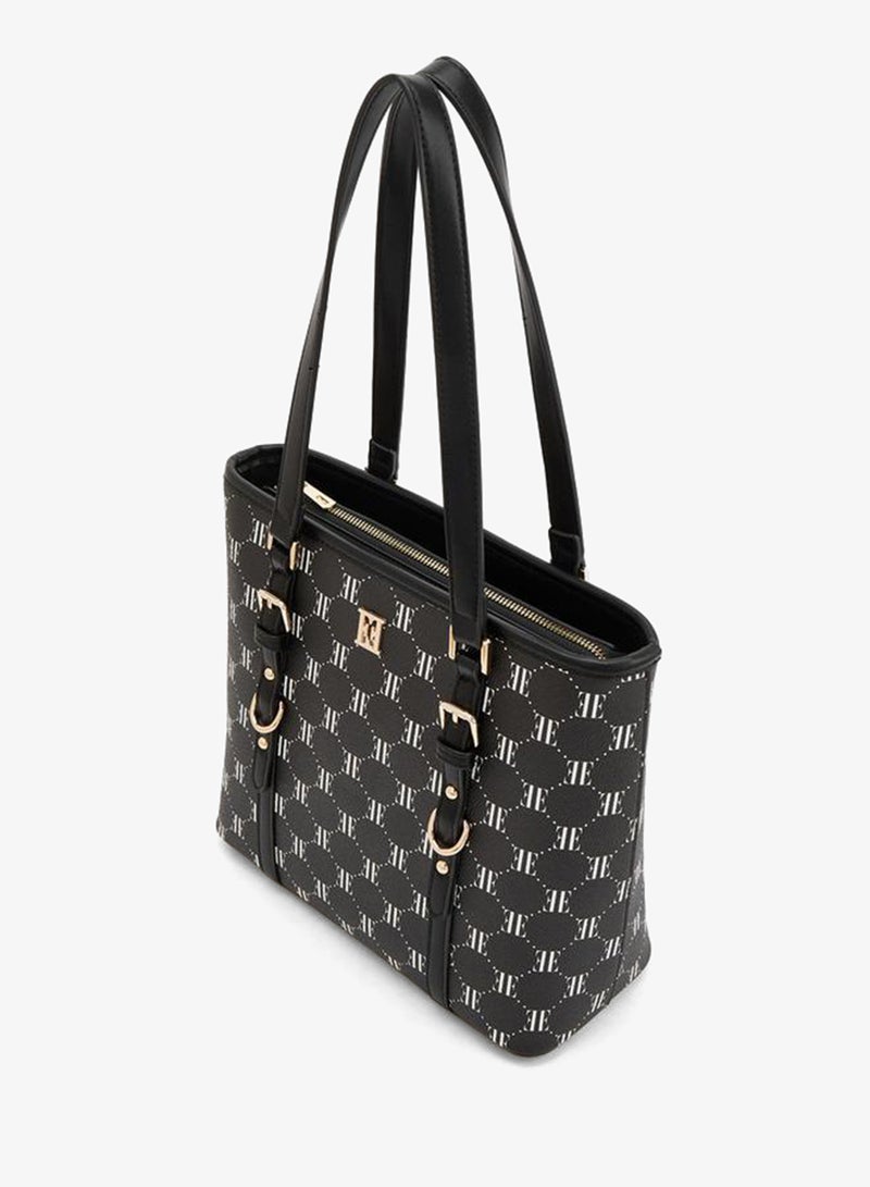 ELLE Monogram Print Tote Bag With Zip Closure - Image 5