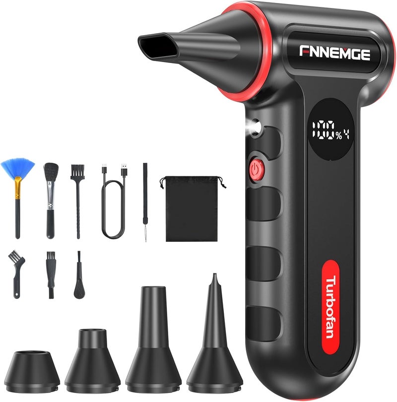 فنيمج منفاخ هواء مضغوط بقوة 220000 دورة في الدقيقة، قابل للتعديل بأربع سرعات، شحن سريع، مع ضوء LED وشاشة عرض. مناسب لإزالة الغبار من أجهزة الكمبيوتر، لوحات المفاتيح، السيارات، الأماكن الخارجية والمنازل - Image 1