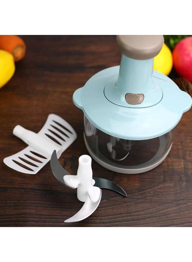 Manual Push Food Chopper with 3 Stainless Steel Blades, Egg Whisk & Non-Slip Base - Image 2