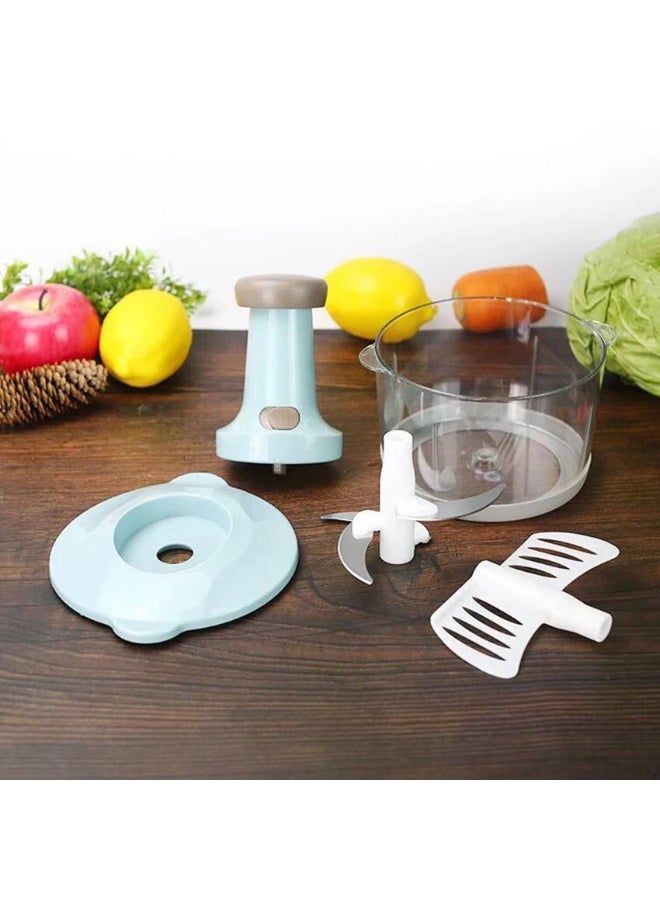 Manual Push Food Chopper with 3 Stainless Steel Blades, Egg Whisk & Non-Slip Base - Image 3