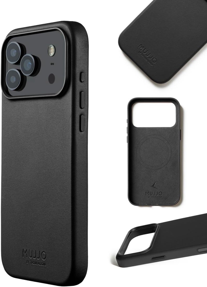 موجو جراب آيفون  برو ماكس جلدي أسود بشحن لاسلكي مغناطيسي - Image 2