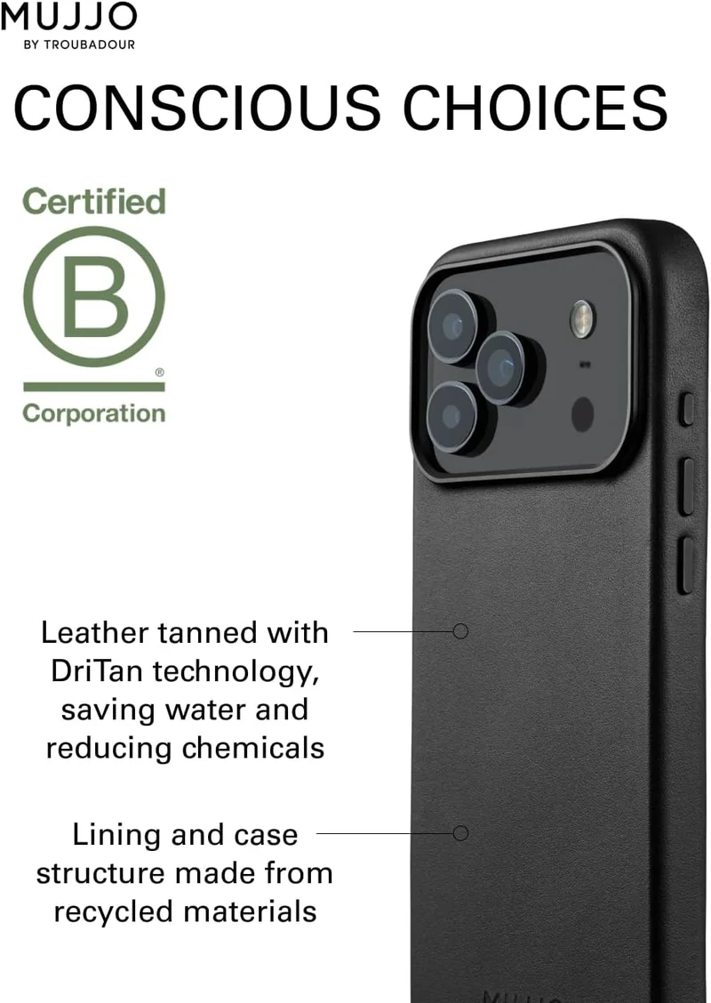 Mujjo iPhone 17 Pro Max Leather Case - Black With Magsafe. Crafted From Premium Leather, This Luxurious Case Combines Elegance and Durability, Providing a Sleek, Sophisticated Look While Offering Superior Protection.
