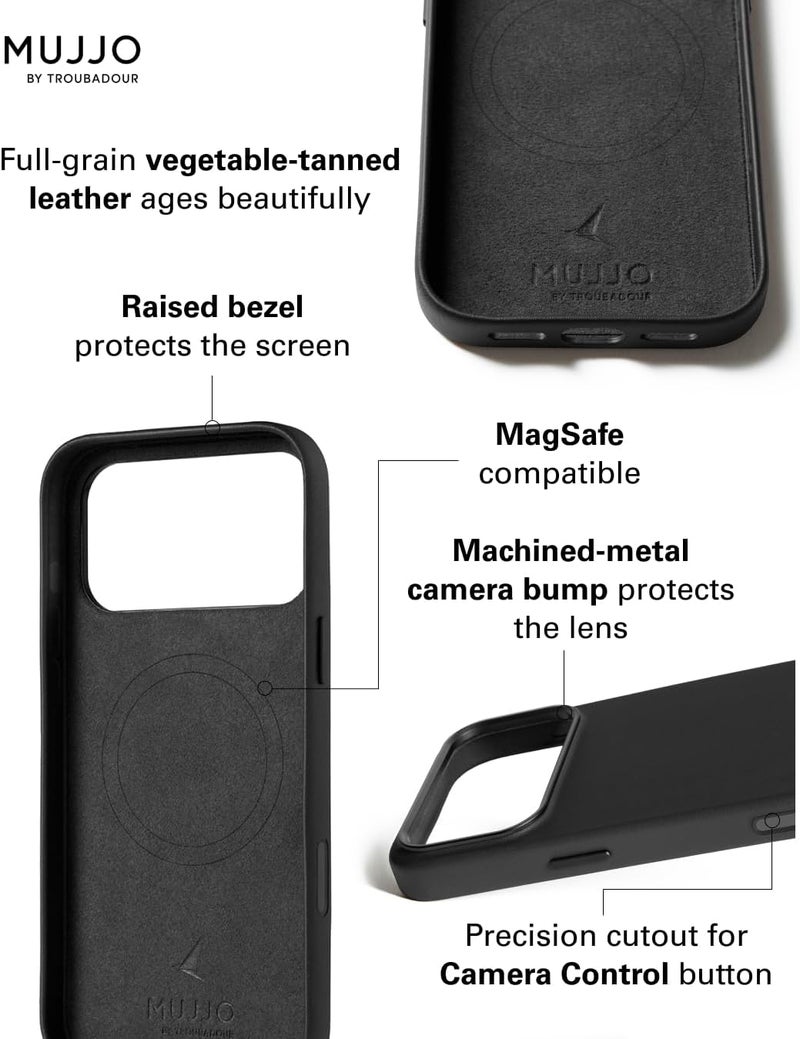 موجو جراب آيفون  برو ماكس جلدي أسود بشحن لاسلكي مغناطيسي - Image 3