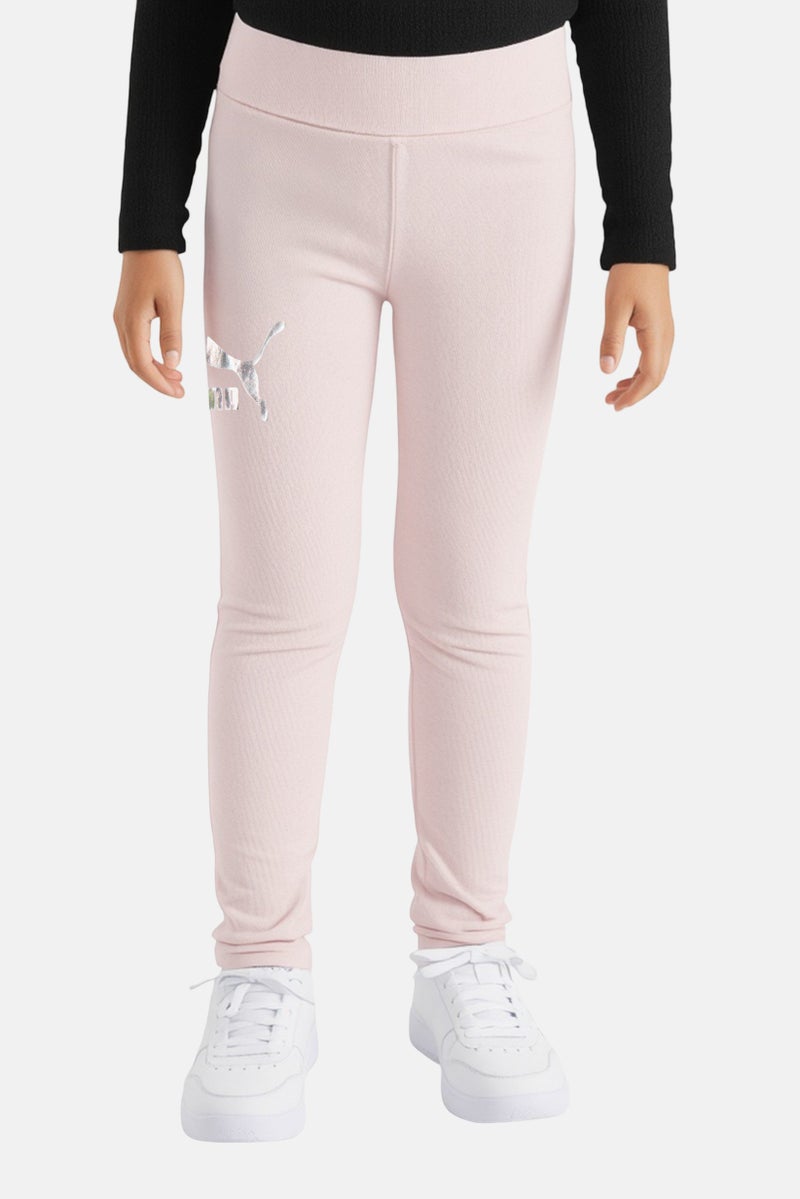 PUMA ملابس رياضية للبنات للأطفال بشعار العلامة التجارية، خارجية، ضيقة، وردية - Image 1