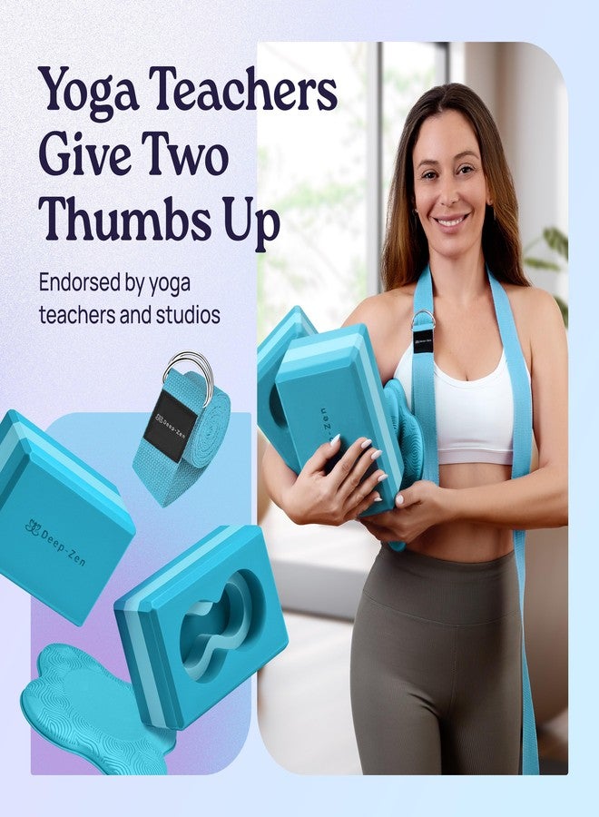 Deep-Zen® Yoga Blocks Wrist Support; Yoga Blocks 2 Pack with Knee Pads and Strap to Put Less Weight on Wrists; Durable, Versatile Yoga Brick Exercise Block Set, Blocks Yoga (Blue) - Image 5
