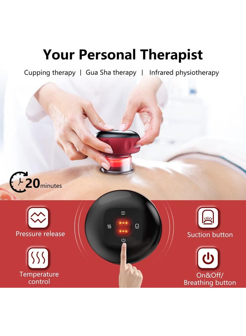 جهاز تدليك الحجامة الذكي - مدلك السيلوليت وأداة جوا شا، 12 وضع تدليك، تسخين سريع، وقابل لإعادة الشحن (أسود و احمر) - Image 5