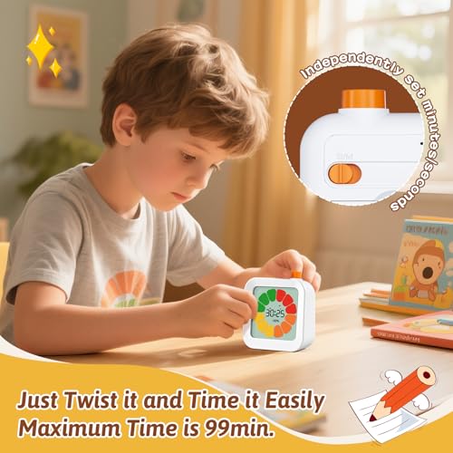 EooCoo Digital Visual Timer for Kids,99-Minute Silent Countdown Count Up Rotation Productivity Timers,Color Petal Progress,Mins/Secs Switch,Time Management Education Tool for School,Office,ADHD-White - Image 5