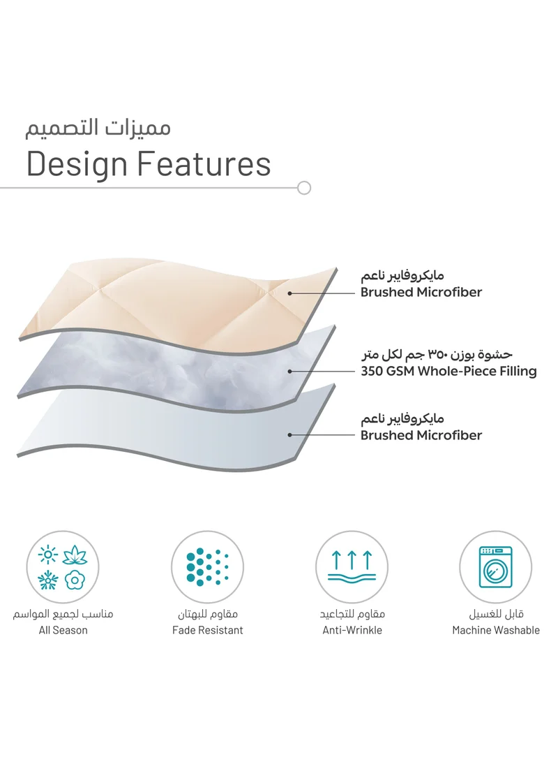 Donetella Bedding Comforter Set, King Size Fits 260X240 cm - 3-Pcs Solid Quilted Bed Set, Microfiber Fabric - 1 Comforter And 2 Pillow Shams