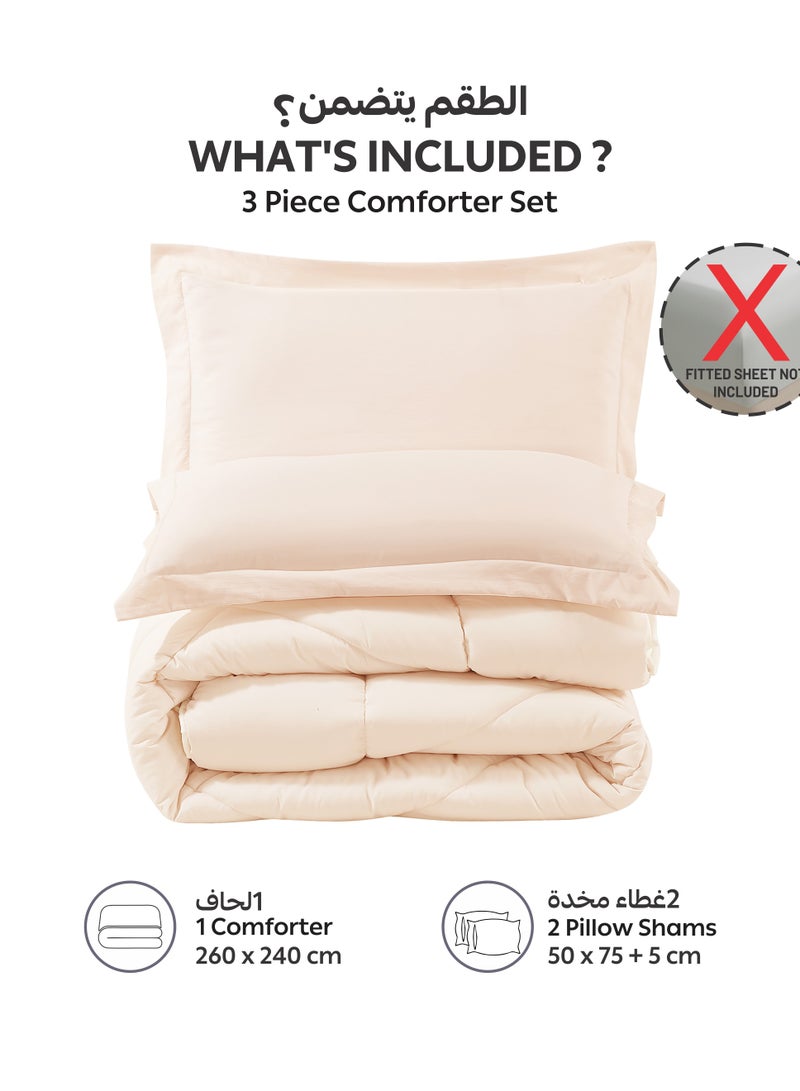 Donetella Bedding Comforter Set, King Size Fits 260X240 cm - 3-Pcs Solid Quilted Bed Set, Microfiber Fabric - 1 Comforter And 2 Pillow Shams  - Image 4