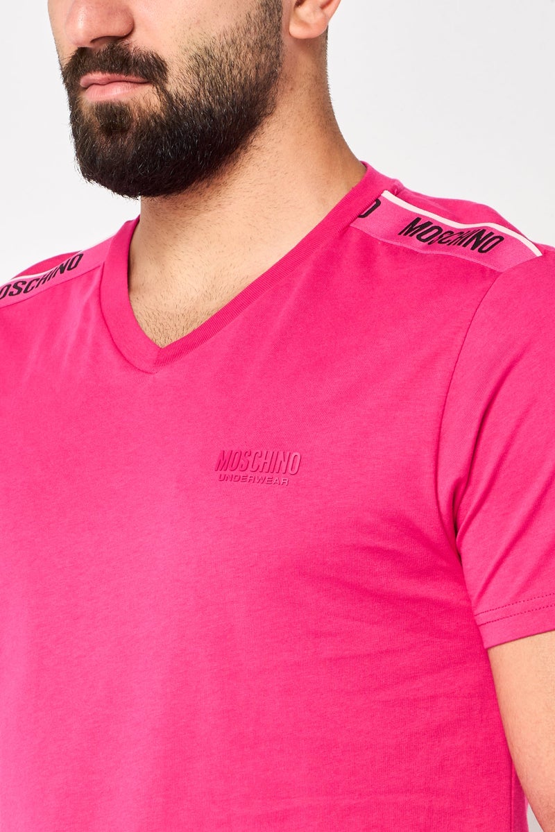 MOSCHINO Men Brand Logo Short Sleeves Sleepwear T-Shirt, Magenta - Image 3