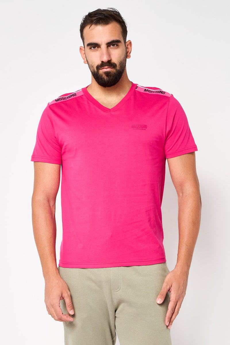 MOSCHINO Men Brand Logo Short Sleeves Sleepwear T-Shirt, Magenta - Image 1