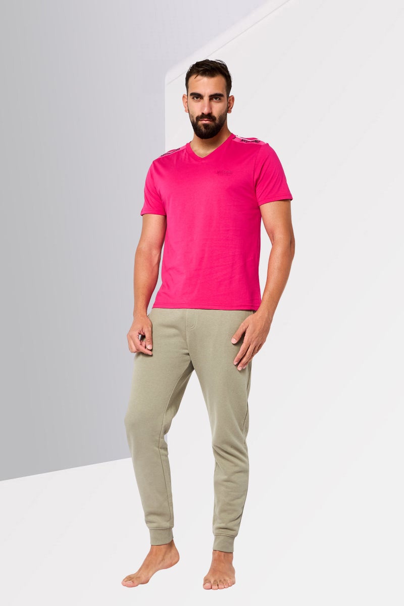 MOSCHINO Men Brand Logo Short Sleeves Sleepwear T-Shirt, Magenta - Image 2