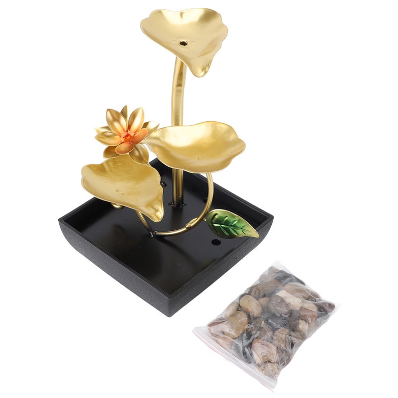 Tabletop Waterfall Fountain 3 Tier Lotus Leaf LED Light Circulating Flowing Water Adjustable Indoor Desk Water Fountain for Home Bedroom Office - Image 1