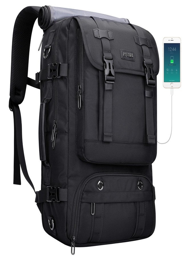 PIJUSHI Travel Backpack for Women Men Carry on Luggage Backpack Flight Approved Convertible Duffle Bag Fit 16 Inch Laptop(PE037 Black) - Image 1