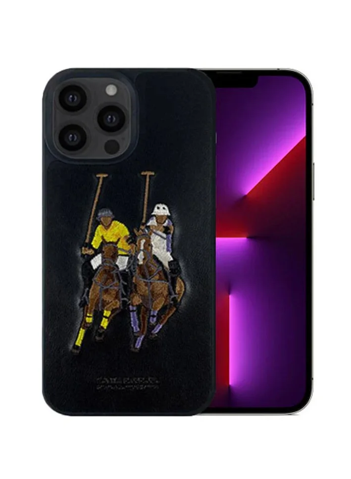 Mobcos iPhone 14 Pro Max Jockey Series Genuine Mobcos polo design Leather Case - Black