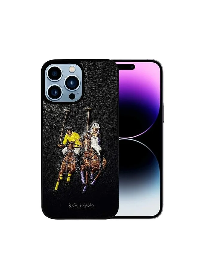 Mobcos iPhone 14 Pro Max Jockey Series Genuine Mobcos polo design Leather Case - Black