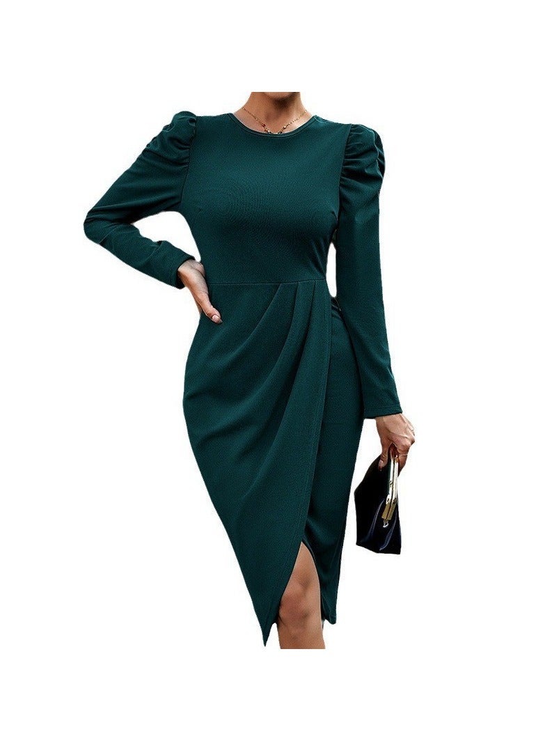 general Solid-color Fitted Dress With Irregular Slit At The Waist - Image 2