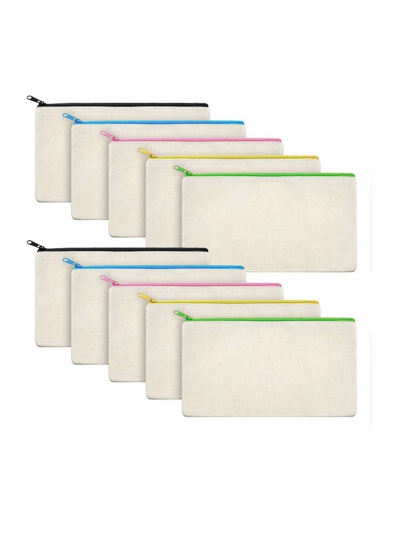 SYOSI 10Pack DIY Cosmetic Bag with Zipper, Blank Makeup Bags Pencil Case DIY Cotton Canvas Cosmetic Pouches Bags Multi-purpose Travel Toiletry Bag, DIY Gift Travel Toiletry Bags  - Image 1