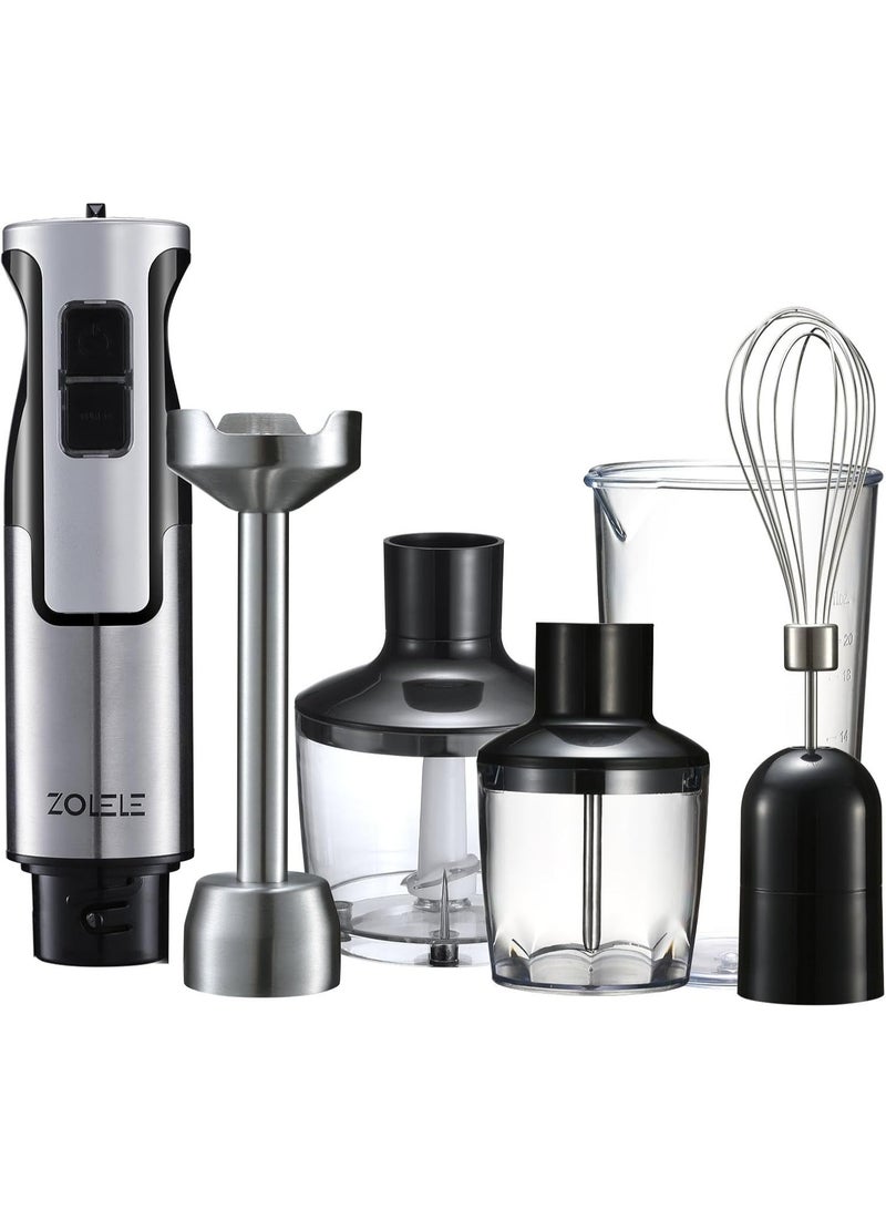 ZOLELE HB1200 4 in 1 Immersion Electric Hand Blender Powerful 4-in-1 Kitchen Appliance for Blending, Chopping, Whisking, and Pureeing with Low Noise 800W Motor, 20 Speeds, 4-in-1 Attachments - White - Image 1