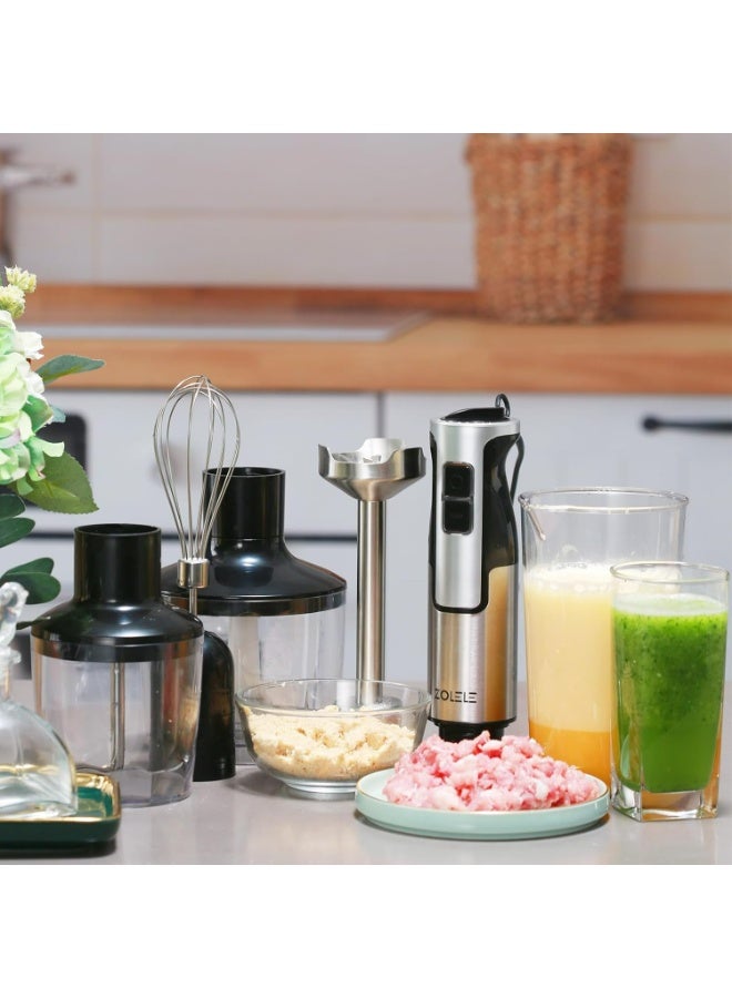 ZOLELE HB1200 4 in 1 Immersion Electric Hand Blender Powerful 4-in-1 Kitchen Appliance for Blending, Chopping, Whisking, and Pureeing with Low Noise 800W Motor, 20 Speeds, 4-in-1 Attachments - White - Image 5