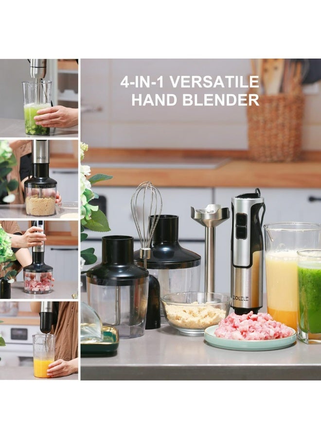 ZOLELE HB1200 4 in 1 Immersion Electric Hand Blender Powerful 4-in-1 Kitchen Appliance for Blending, Chopping, Whisking, and Pureeing with Low Noise 800W Motor, 20 Speeds, 4-in-1 Attachments - White - Image 2